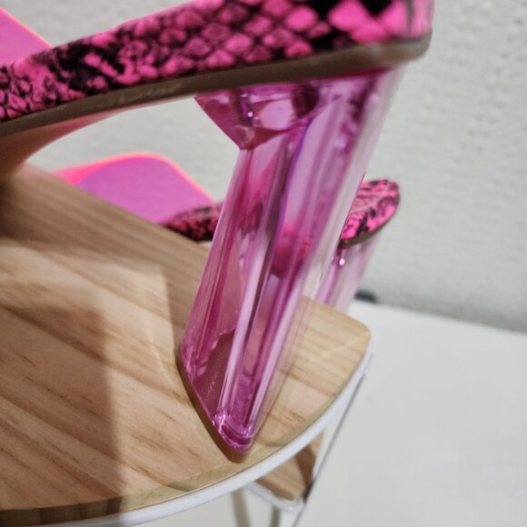 New York and Company Y2K Style Pink Snake-Print Lucite Mule Block Heel Size 10 - Picture 11 of 13